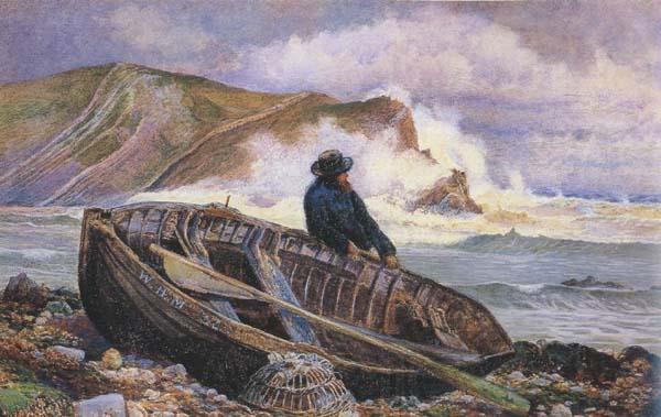 William henry millair A Fisherman with his Dinghy at Lulworth Cove (mk46)